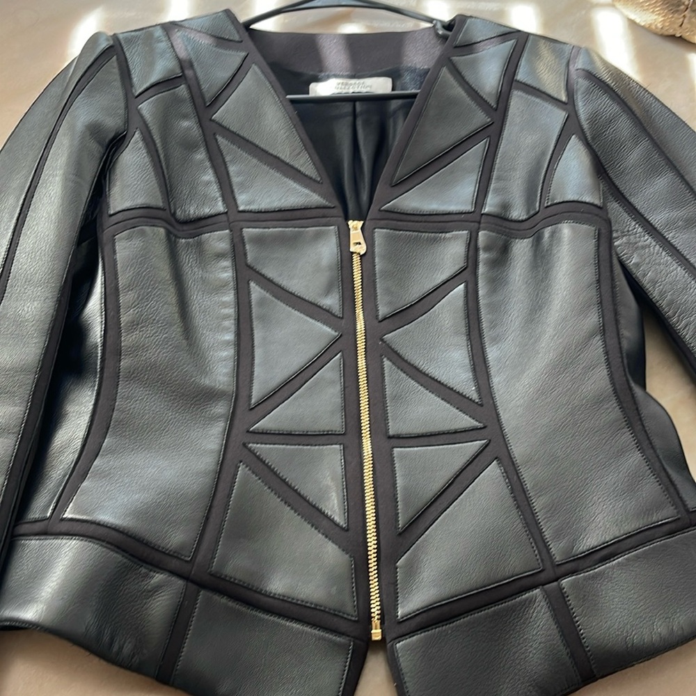 Versace Black Leather Jacket with Gold Zipper